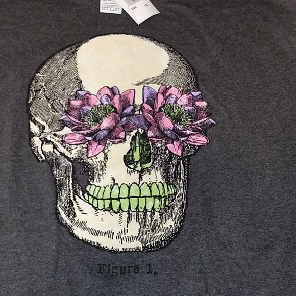 Flower and skull graphic t shirt grey womens - Picture 2 of 3